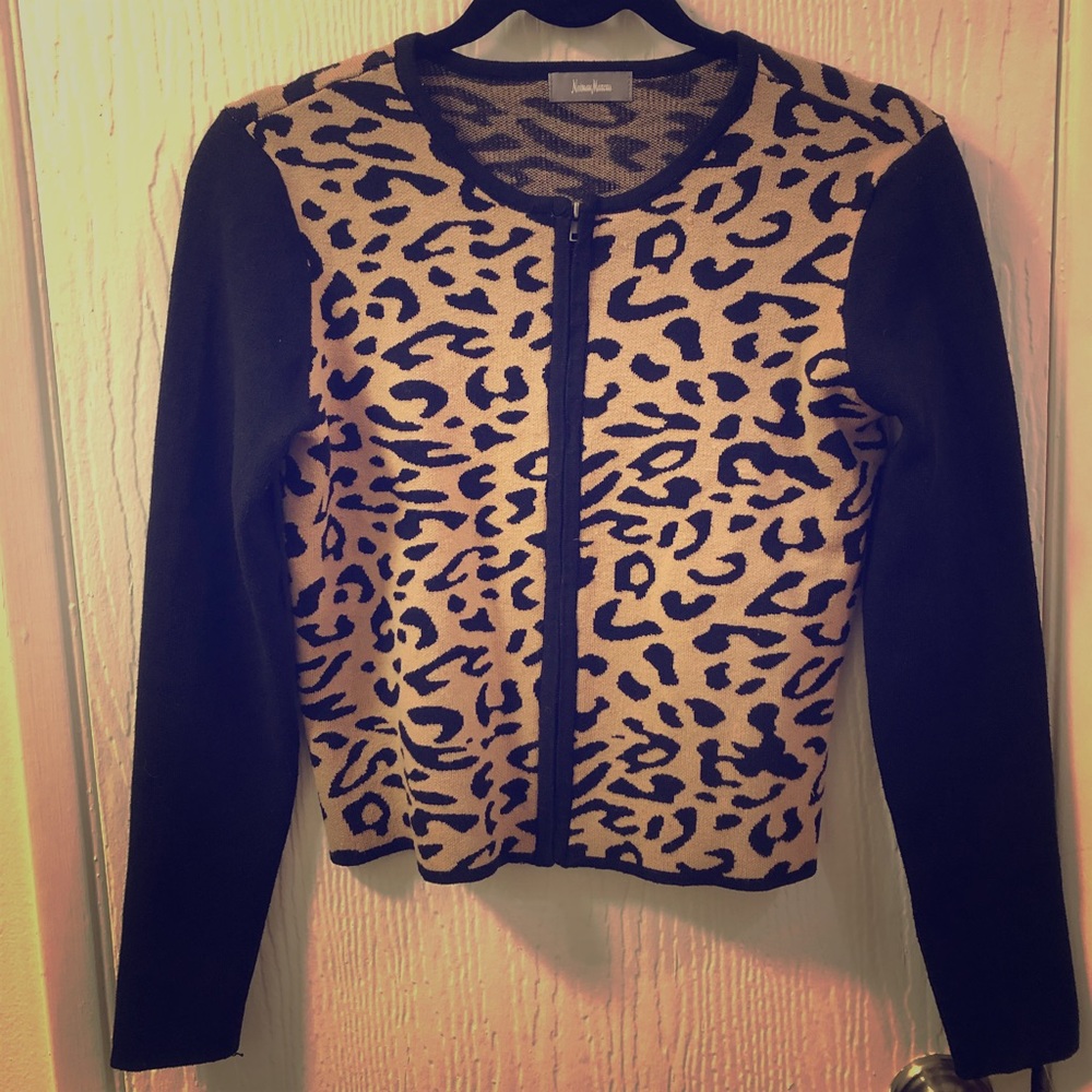 Leopard print zip up sweater
